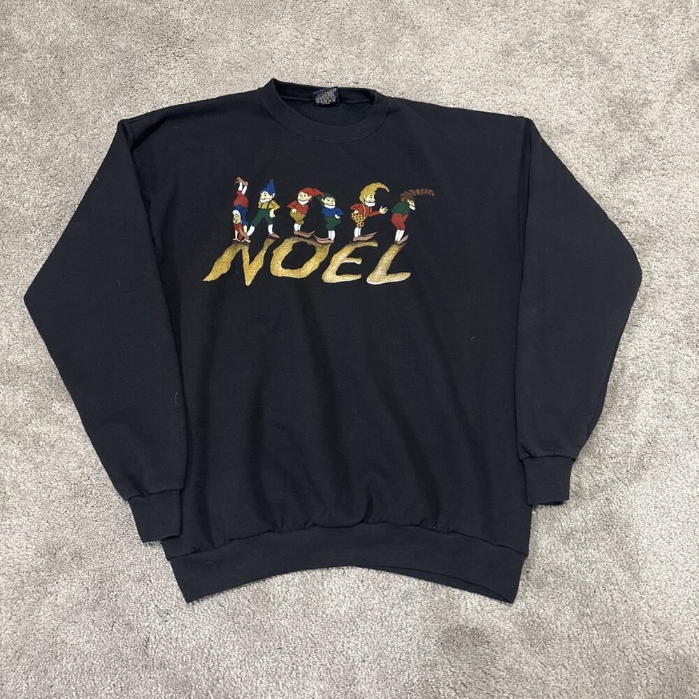 Noel Christmas Elf Crewneck Sweatshirt Black Size XL Made In USA GS Sport